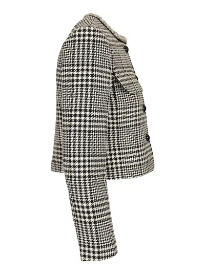 Self-portrait Wool Houndstooth Tailored Jacket Jackets Multicolor In Gray