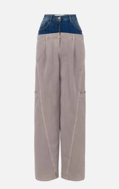 Elisabetta Franchi Denim-peplum Cargo Trousers In Neutral