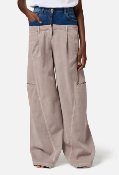 Elisabetta Franchi Denim-peplum Cargo Trousers In Neutral