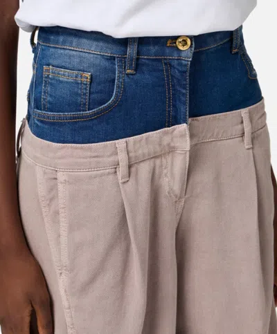 Elisabetta Franchi Denim-peplum Cargo Trousers In Neutral
