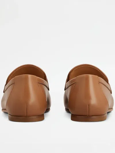 Tod's Brown Loafers With Logo Plaque In Leather Woman In Brown