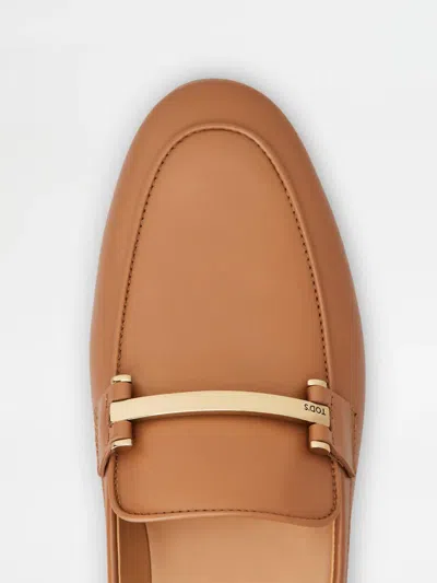 Tod's Brown Loafers With Logo Plaque In Leather Woman In Brown