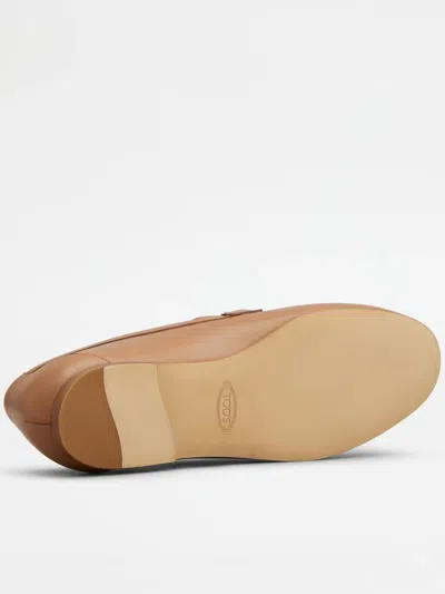 Tod's Brown Loafers With Logo Plaque In Leather Woman In Brown