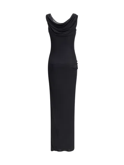 Versace Embellished Draped Stretch-jersey Gown In Black