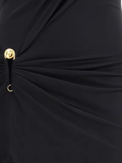 Versace Embellished Draped Stretch-jersey Gown In Black