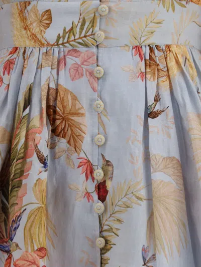Zimmermann Ascension Light Blue Mini Dress With Flared Skirt And All-over Print In Linen Woman In Neutral