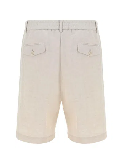 Brunello Cucinelli Men Linen Shorts In Neutral