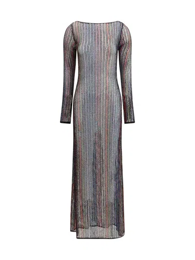 Missoni Handcrafted Knit Midi Dress With Long Sleeves In Gray