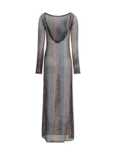 Missoni Handcrafted Knit Midi Dress With Long Sleeves In Gray