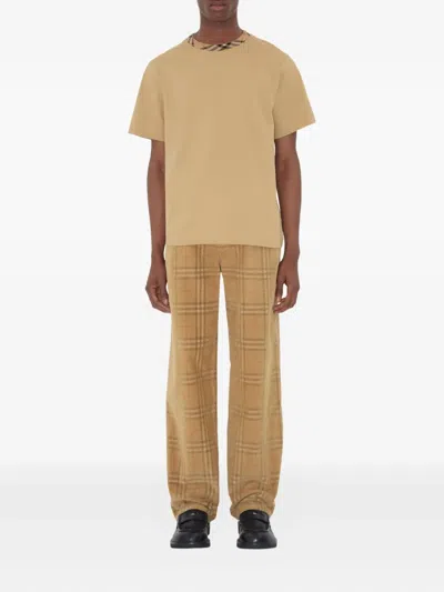 Burberry Sand-coloured Check Corduroy Trousers In Brown