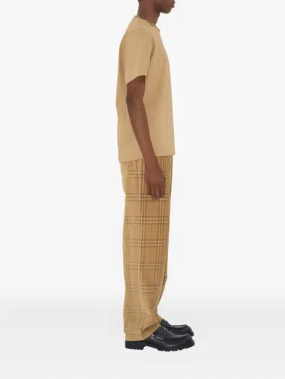 Burberry Sand-coloured Check Corduroy Trousers In Brown