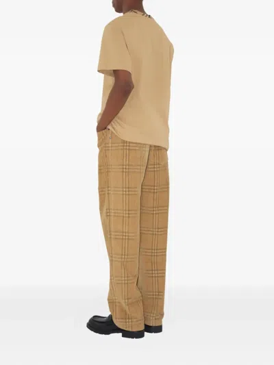 Burberry Sand-coloured Check Corduroy Trousers In Brown