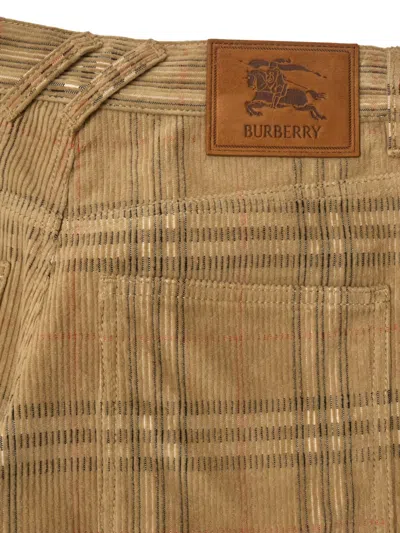Burberry Sand-coloured Check Corduroy Trousers In Brown