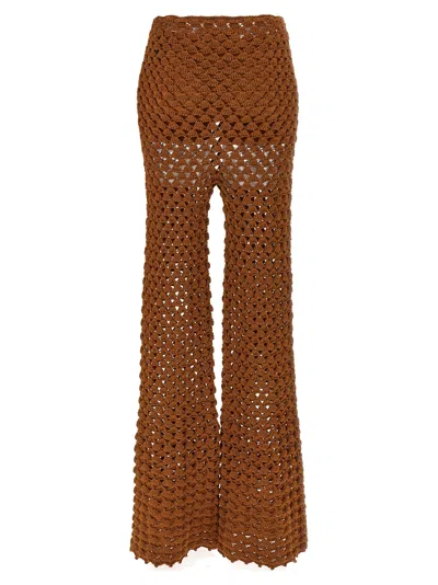 Ermanno Scervino Flared Leg Sheer Crochet Trousers In Brown