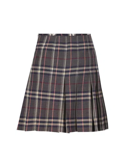 Burberry Wool Skirt With Embroidered Buckle And Pleats