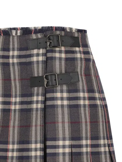 Burberry Wool Skirt With Embroidered Buckle And Pleats