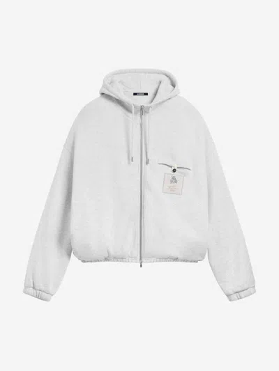 Jacquemus Le Hoodie Torneo Club Logo Patch Cotton Hoodie In Gray