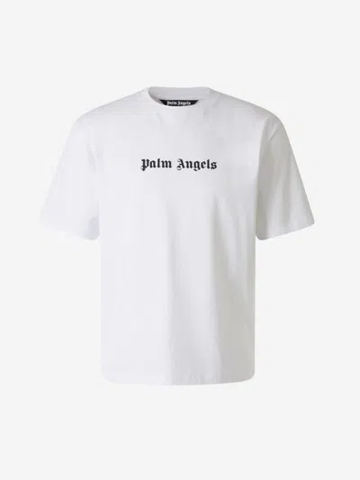 Palm Angels White Short-sleeved T-shirt With Monogram Pa Embroidery