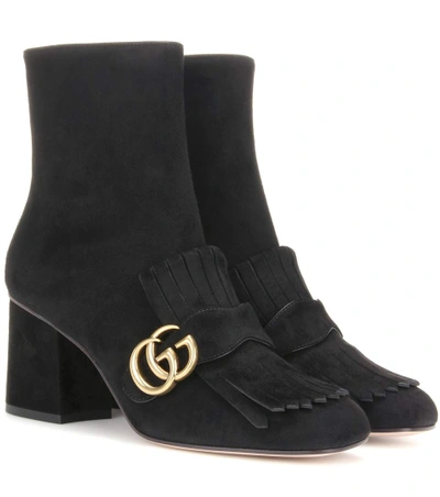 Shop Gucci Embellished Suede Ankle Boots In Black
