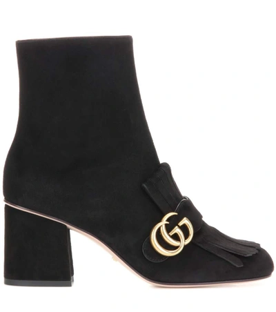 Shop Gucci Embellished Suede Ankle Boots In Black