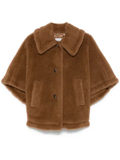 Max Mara Camel-coloured Cape In Teddy Fabric In Brown