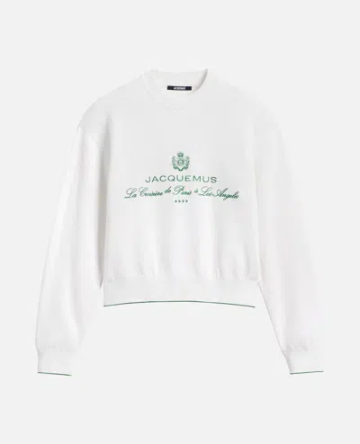 Jacquemus White Sweater With Logo Embroidered On The Front And Short Design In Cotton Woman In White