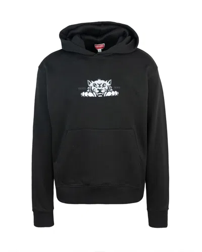 Kenzo Hooded Graphic Print Cotton T-shirt In Black