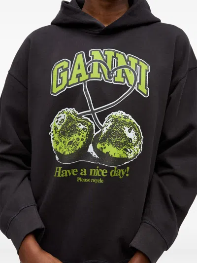 Ganni Women Cherries Organic Cotton Hoodie In Black