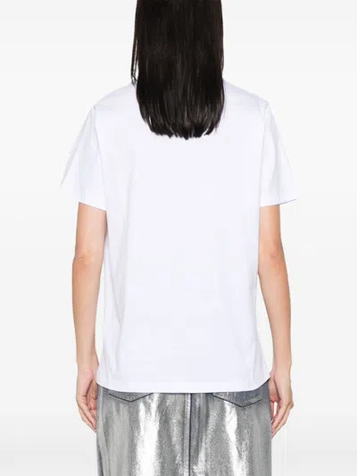 Ganni White T-shirt With Print And Logo Lettering On The Front In Cotton Woman