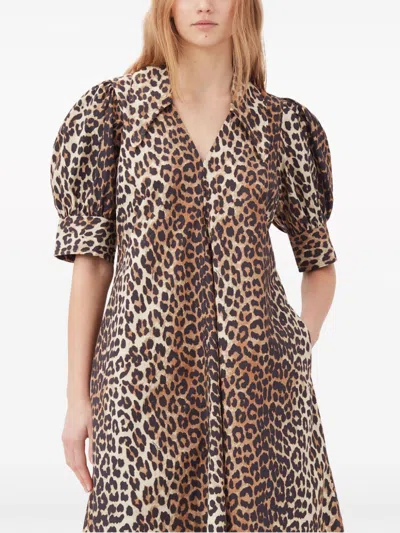 Ganni Organic Cotton Maxi Dress In Animal Print