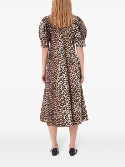 Ganni Organic Cotton Maxi Dress In Animal Print