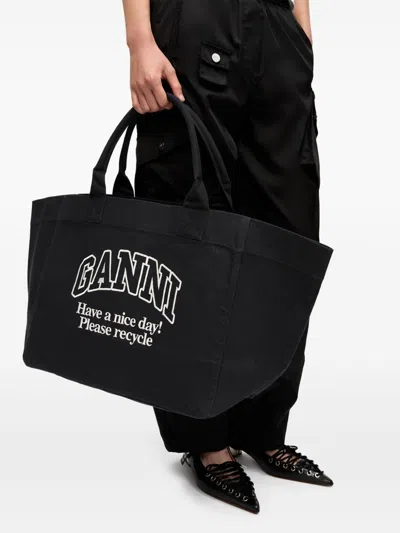 Ganni Women Recycled Cotton Xxl Tote Bag In Black