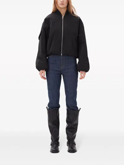Ganni Drop-shoulder Bomber Jacket In Black
