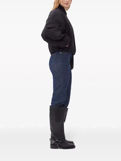 Ganni Drop-shoulder Bomber Jacket In Black