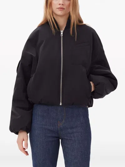 Ganni Drop-shoulder Bomber Jacket In Black