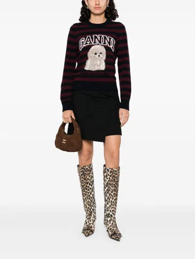 Ganni Multicolor Graphic Wool Mix Poodle Stripe Sweater In Multi