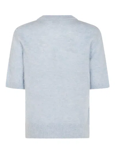 Ganni Womens Soft Chambray Logo Puppies Wool-blend Knit Top