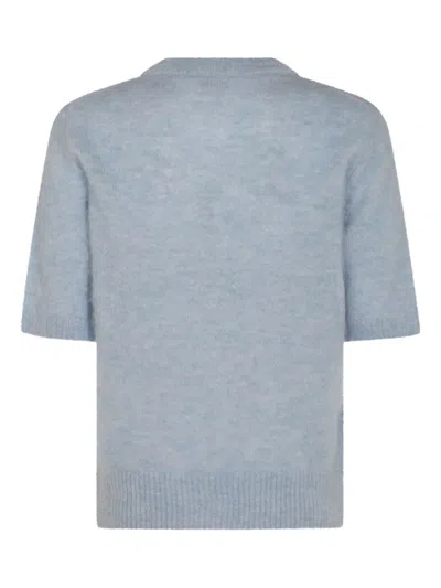 Ganni Womens Soft Chambray Logo Puppies Wool-blend Knit Top