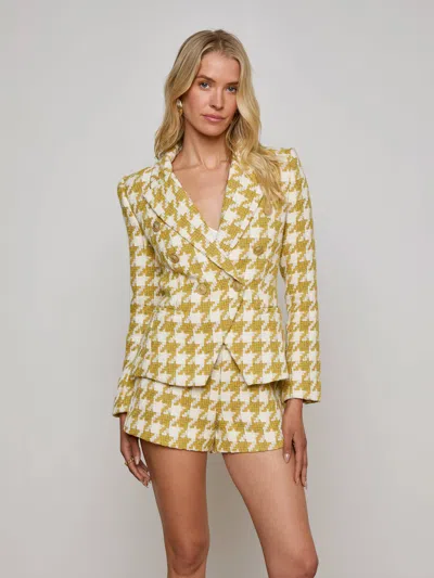 L Agence Marie Houndstooth Tweed Blazer In Yellow