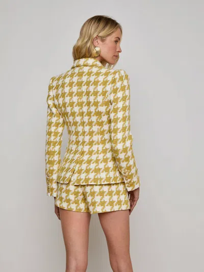 L Agence Marie Houndstooth Tweed Blazer In Yellow