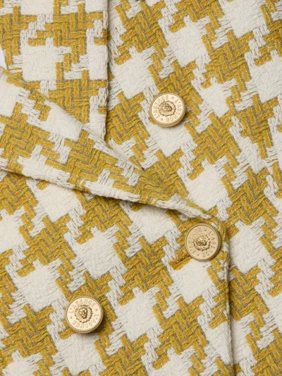 L Agence Marie Houndstooth Tweed Blazer In Yellow
