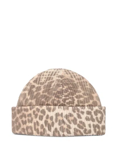 Ganni Women Wool Hat With Leopard Pattern