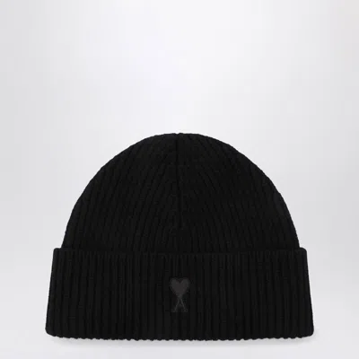 Ami Alexandre Mattiussi Ami Paris Ami De Coeur Black Wool Hat Men
