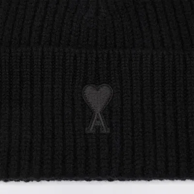 Ami Alexandre Mattiussi Ami Paris Ami De Coeur Black Wool Hat Men