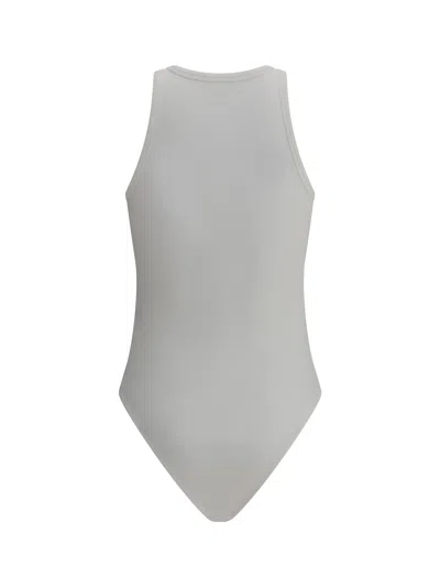 Alaïa Women White Ribbed Knit Tank Bodysuit In Gray