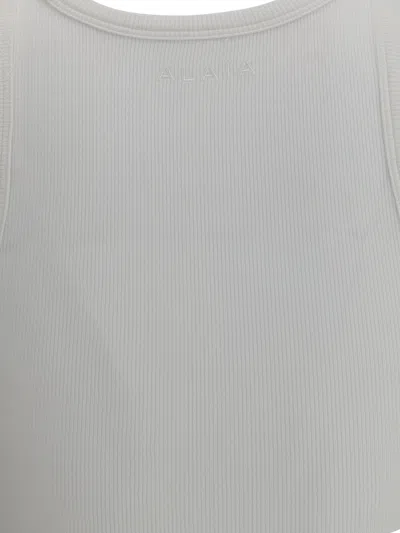 Alaïa Women White Ribbed Knit Tank Bodysuit In Gray