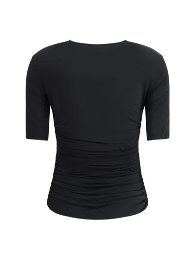 Alaïa Womens Alaia Ruched Round-neck Stretch-woven Top In Black