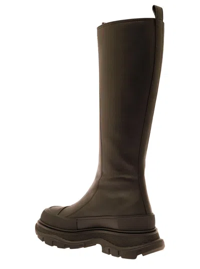 Alexander Mcqueen Tread Slick Black Boots With Embossed Logo And Chunky Platform In Leather Woman In Black