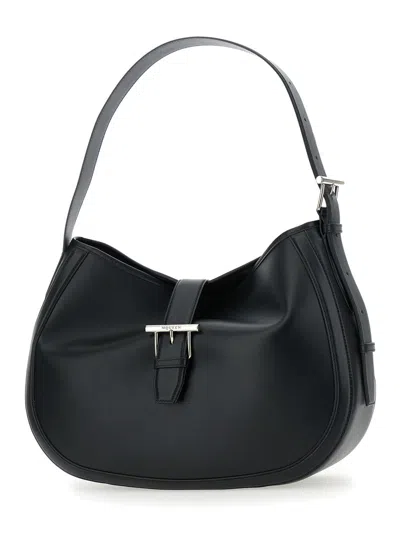 Alexander Mcqueen Black Shoulder Bag With Adjustable Shoulder Strap And T Buckle Closure On The Front In Leather Woman