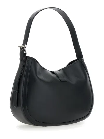 Alexander Mcqueen Black Shoulder Bag With Adjustable Shoulder Strap And T Buckle Closure On The Front In Leather Woman
